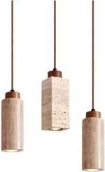 Suspension LED en travertin et noyer – Design géométrique rond ou carré pour salon, chambre et salle à manger (110–240 V) – Image 6