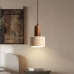 Lampe suspendue en travertin et métal – Design élégant et naturel pour intérieurs Scandinave Japandi (H 16 cm)