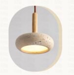 Suspension en travertin beige – Lampe suspendue design naturel pour salle à manger, salon et chambre – Image 3