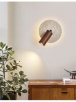 Applique murale Miadi en travertin et bois – Design minimaliste naturel Ø 18 cm