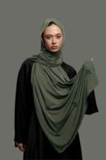 Premium jersey Fait main hijab Diamond - Olive green – Image 2