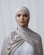 Premium Bamboo Jersey Hijab - Grey Ivory